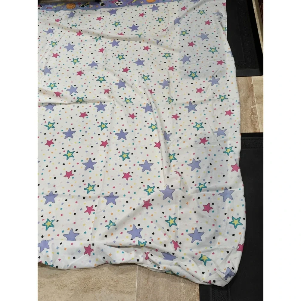 Vtg Walt Disney Minnie Mouse Stars Sports Twin Bed Flat Sheet 2-in-1 Pink Purple